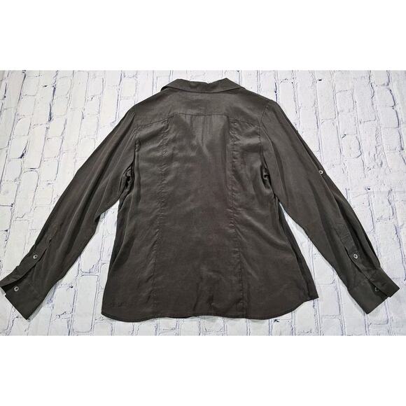 Tommy Bahama 100% Silk Button Up Shirt Blouse Top Dark Green Summer WOMENS SZ L - Picture 8 of 10